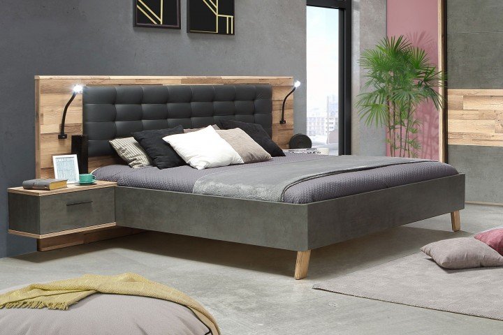 Кровать 180 * 200 RICCIANO RCQL1184 Forte бетон темно-серый / дуб